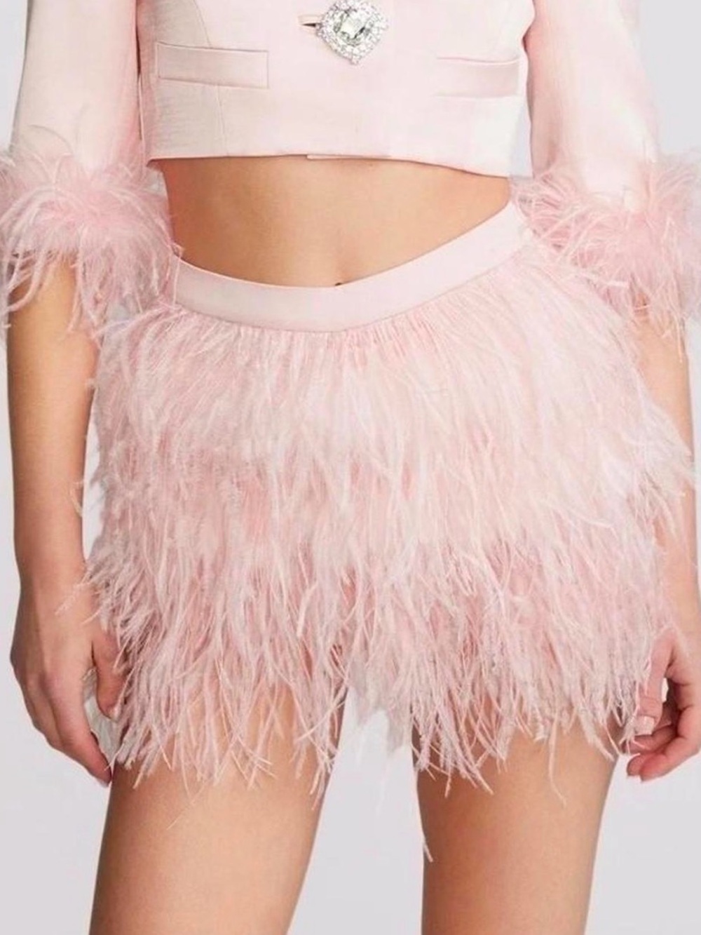 Nana Jacqueline Pale Pink Feather Mini Skirt